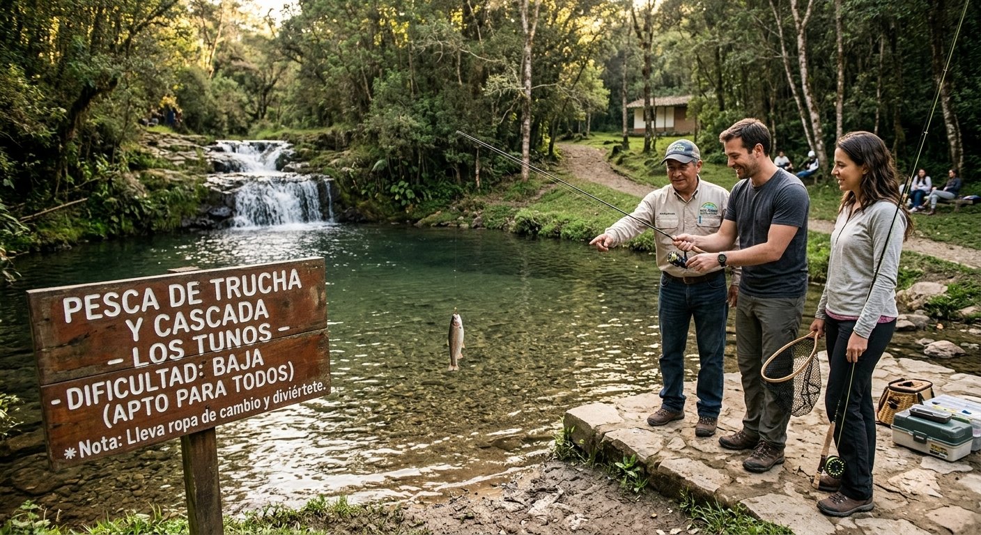 Pesca de trucha y cascada en Los Tunos